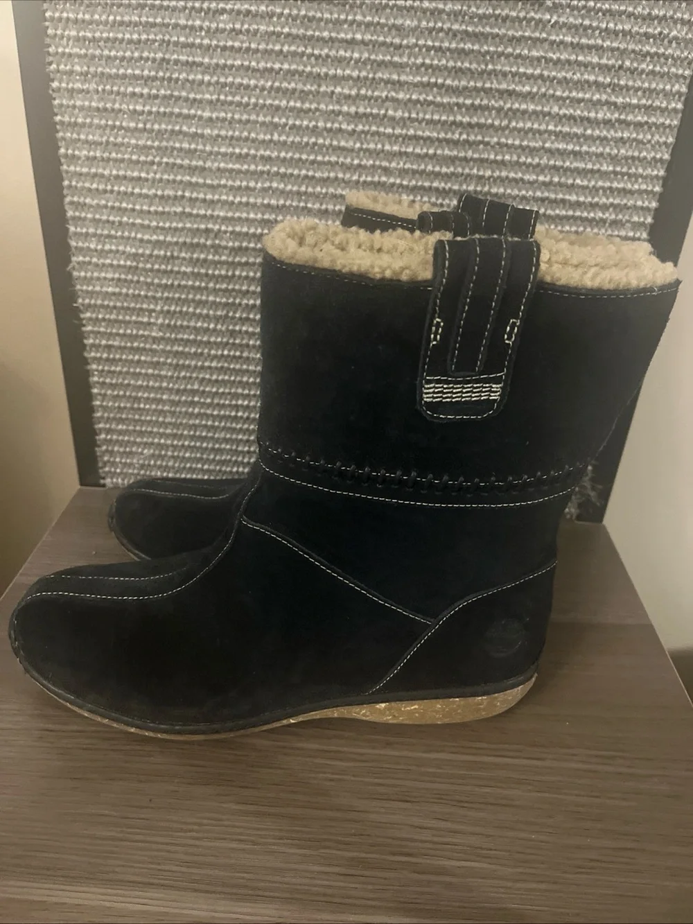 Timberland Black Suede Shearling Winter Boots Size 9M